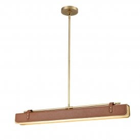 modern vintage brass and tan faux leather pendant bar light