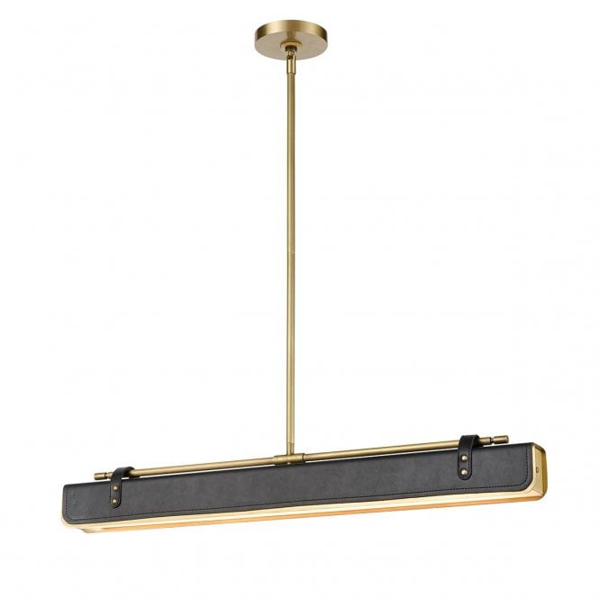 Valise Vintage Brass and Tuxedo Black Faux Leather LED Linear Pendant