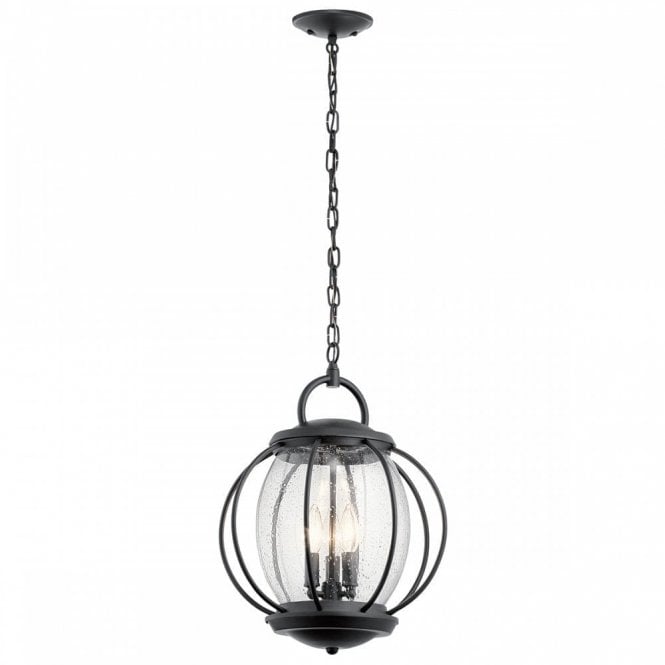 VANDALIA textured black hanging porch lantern with seeded glass - medium