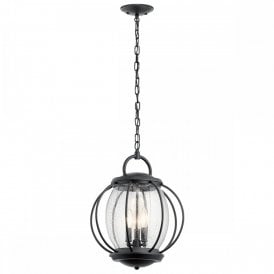 VANDALIA textured black hanging porch lantern with seeded glass - medium