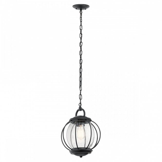 VANDALIA textured black hanging porch lantern with seeded glass - small