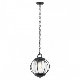 VANDALIA textured black hanging porch lantern with seeded glass - small