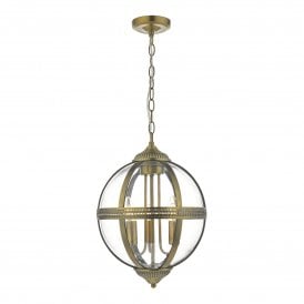 VANESSA 3 light Victorian glass globe ceiing pendant on antique brass fittting