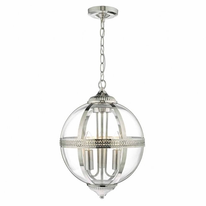 VANESSA 3 light Victorian glass globe ceiing pendant on polished nickel fittting