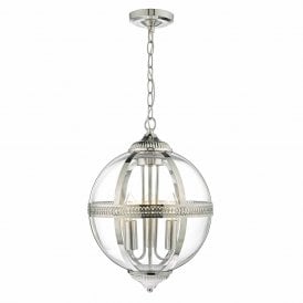 VANESSA 3 light Victorian glass globe ceiing pendant on polished nickel fittting