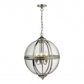 VANESSA 5 light Victorian glass globe ceiing pendant on polished nickel fittting