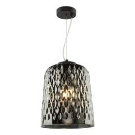 a modern black ceiling pendant with smoked textured glass shade 