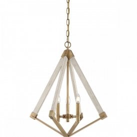 VIEW POINT modern 3 light chandelier in whitewashed wood and weathered brass