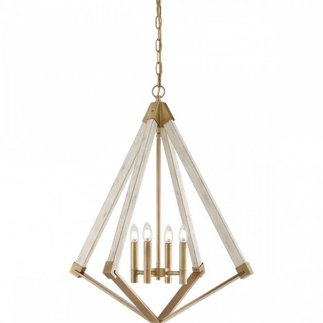 VIEW POINT modern 4 light chandelier in whitewashed wood and weathered brass