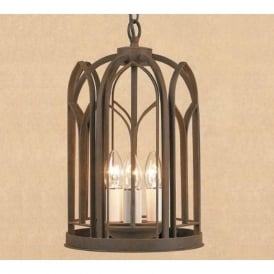 VILLA large wrought iron hanging lantern in aged rust finish