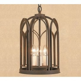 VILLA large wrought iron hanging lantern in aged rust finish