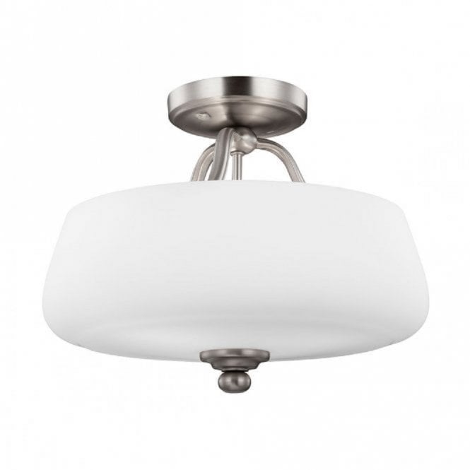 VINTNER satin nickel semi-flush ceiling light with opal glass shade