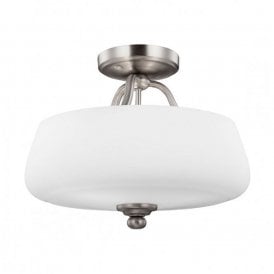 VINTNER satin nickel semi-flush ceiling light with opal glass shade