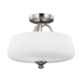 VINTNER satin nickel semi-flush ceiling light with opal glass shade