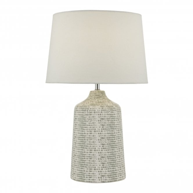 VONDRA grey and white ceramic table lamp with ivory linen shade