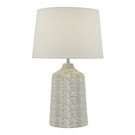 VONDRA grey and white ceramic table lamp with ivory linen shade