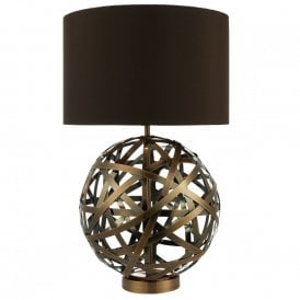 VOYAGE antique copper ball table lamp with brown shade