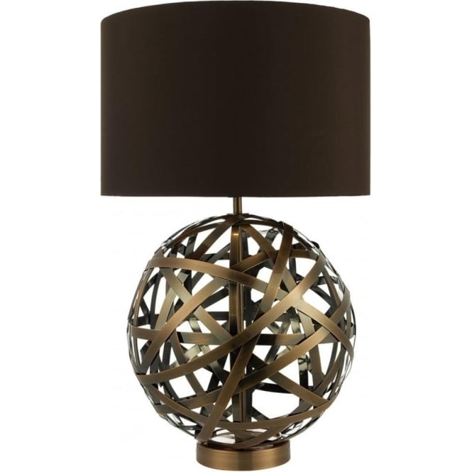 VOYAGE antique copper ball table lamp with brown shade