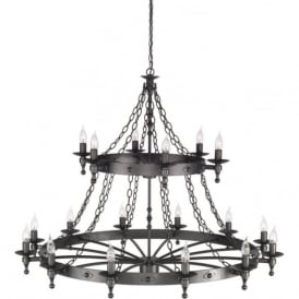 WARWICK very large Medieval wrought iron cartwheel ceiling light