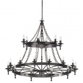 WARWICK very large Medieval wrought iron cartwheel ceiling light