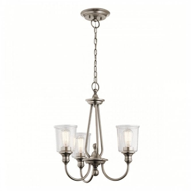 WAVERLY 3 light chandelier in classic pewter with seeded glass shades
