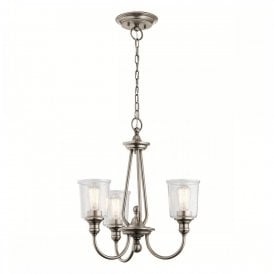 WAVERLY 3 light chandelier in classic pewter with seeded glass shades
