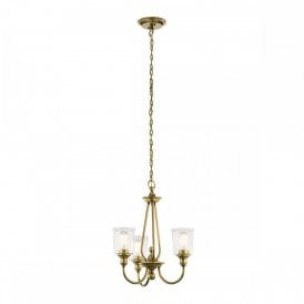 WAVERLY 3 light chandelier in natural brass with seeded glass shades