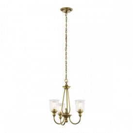 WAVERLY 3 light chandelier in natural brass with seeded glass shades