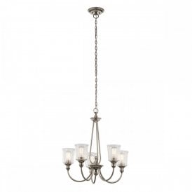 WAVERLY 5 light chandelier in classic pewter with seeded glass shades
