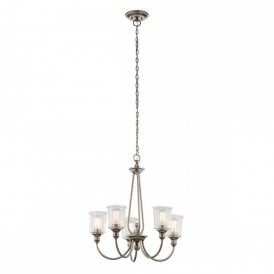 WAVERLY 5 light chandelier in classic pewter with seeded glass shades
