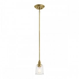 WAVERLY mini ceiling pendant on natural brass fitting with seeded glass shade