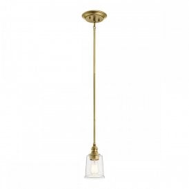 WAVERLY mini ceiling pendant on natural brass fitting with seeded glass shade