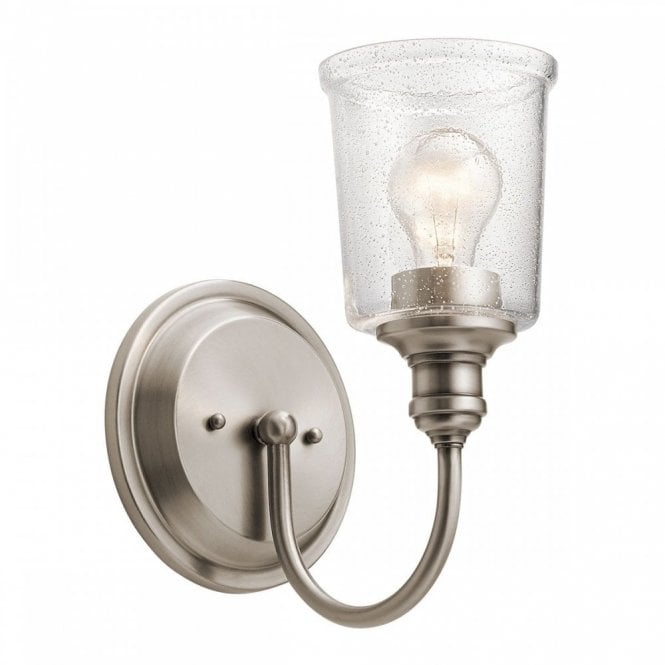 WAVERLY single wall light on classic pewter fitting with seeded glass shade