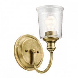 WAVERLY single wall light on natural brass fitting with seeded glass shade