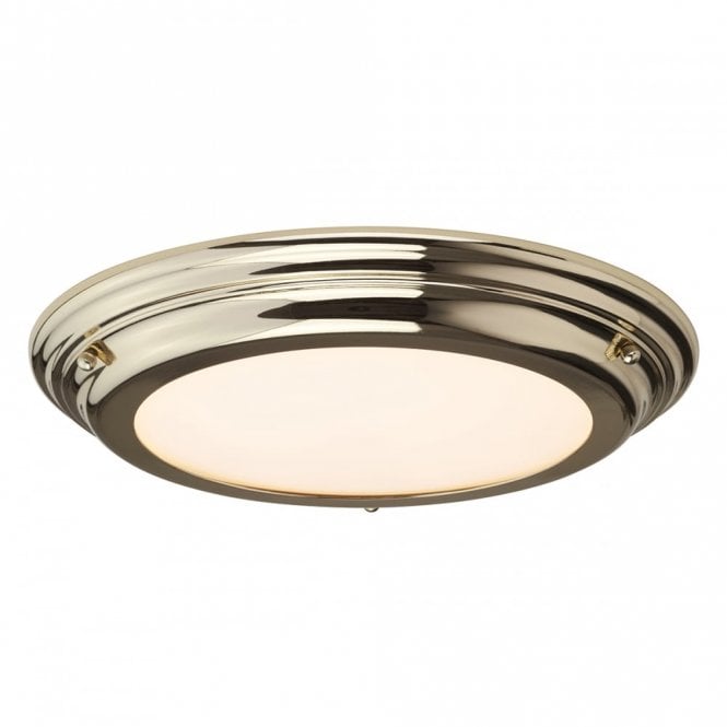 WELLAND IP54 flush fitting LED low ceiling light - gold polished brass