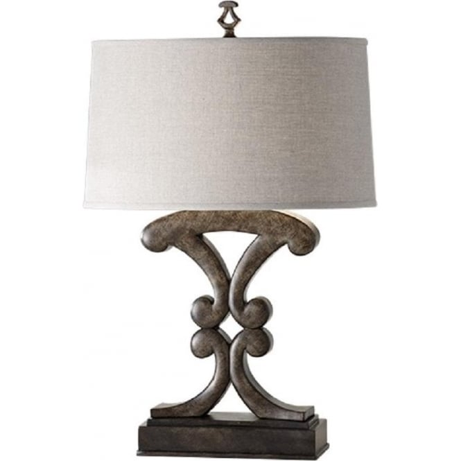 WESTWOOD weathered black wood effect table lamp with shade