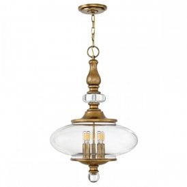 WEXLEY heritage brass ceiling pendant with oval glass shade - 5 lights