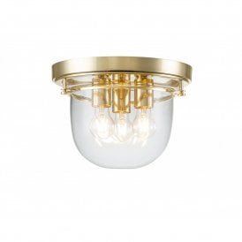 WHISTLING 3 Light Bathroom Flush Mount Polished Brass | Dome Glass Shade