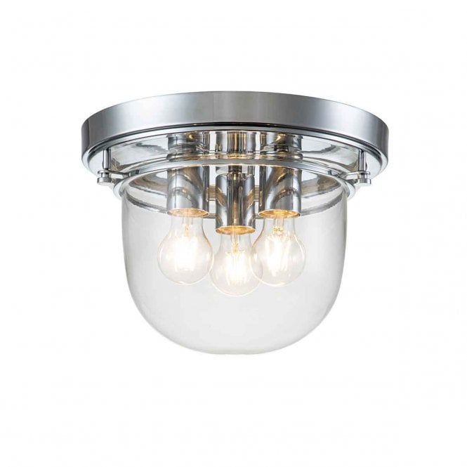 WHISTLING 3 Light Bathroom Flush Mount Polished Chrome | Dome Glass Shade