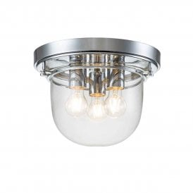 3 Light Bathroom Flush Mount Polished Chrome | Dome Glass Shade