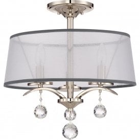 WHITNEY Edwardian dual mount pendant or sem-flush ceiling light with white organza shades