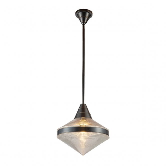 Willard Urban Bronze Pendant Light with Prismatic Glass