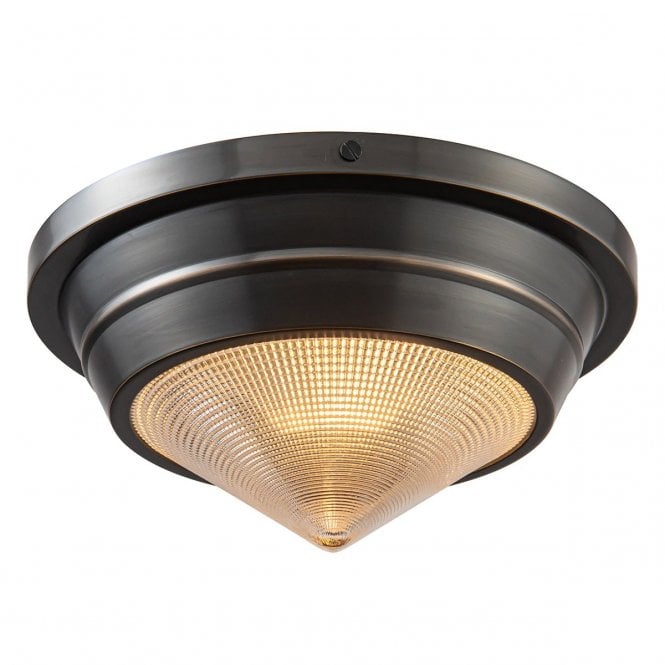 Willard Urban Bronze Small Flush Ceiling Light with Prismatic Glass