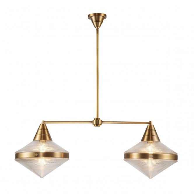 Willard Vintage Brass 2 Light Linear Pendant with Prismatic Glass