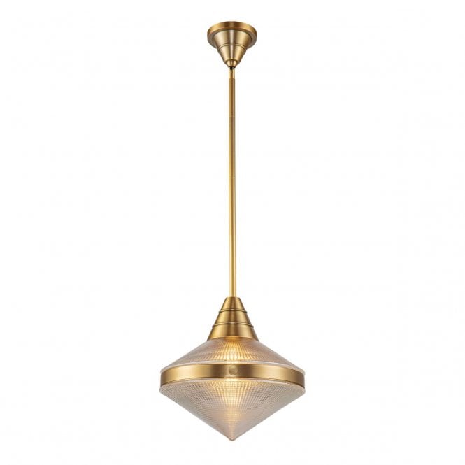 Willard Vintage Brass Pendant Light with Prismatic Glass
