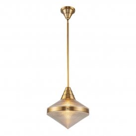 modern vintage brass pendant light with prismatic glass shade