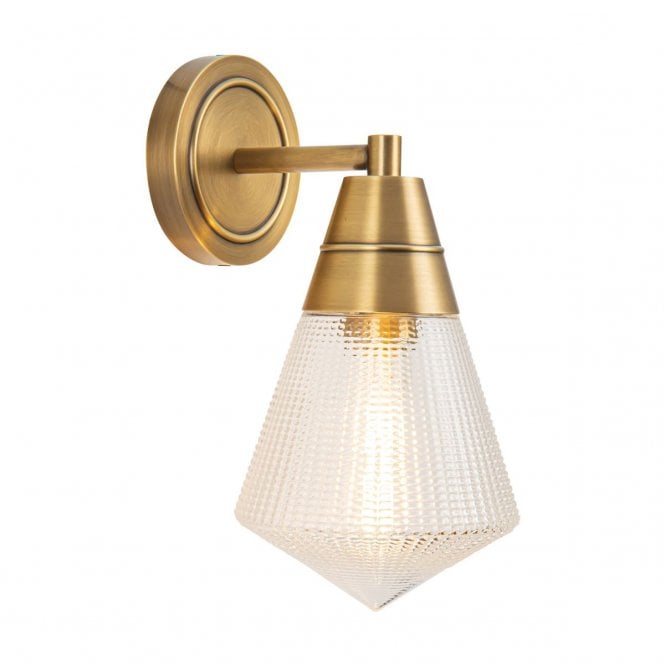Willard Vintage Brass Wall Light with Glass Prismatic Shade