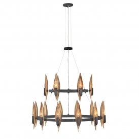 18 Light chandelier black and gold  