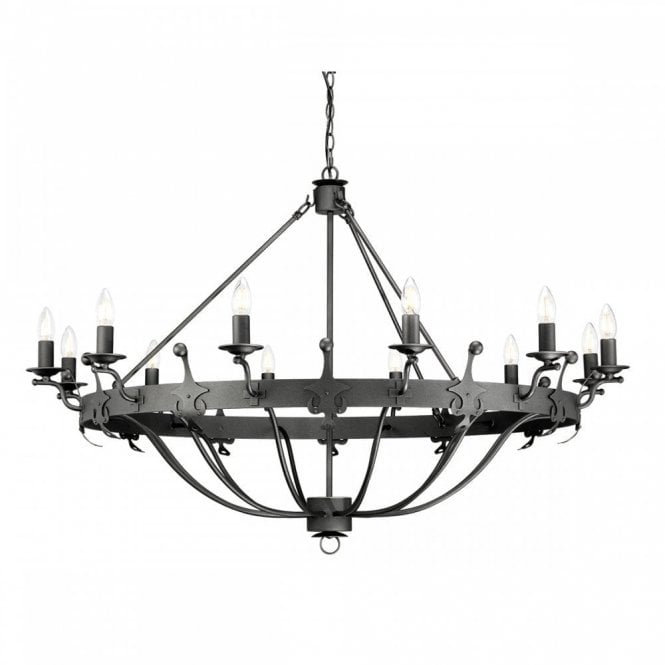 WINDSOR large 12 light Medieval style chandelier in graphite black