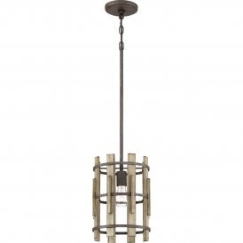 WOOD HOLLOW mini wood effect ceiling pendant on textured black fitting